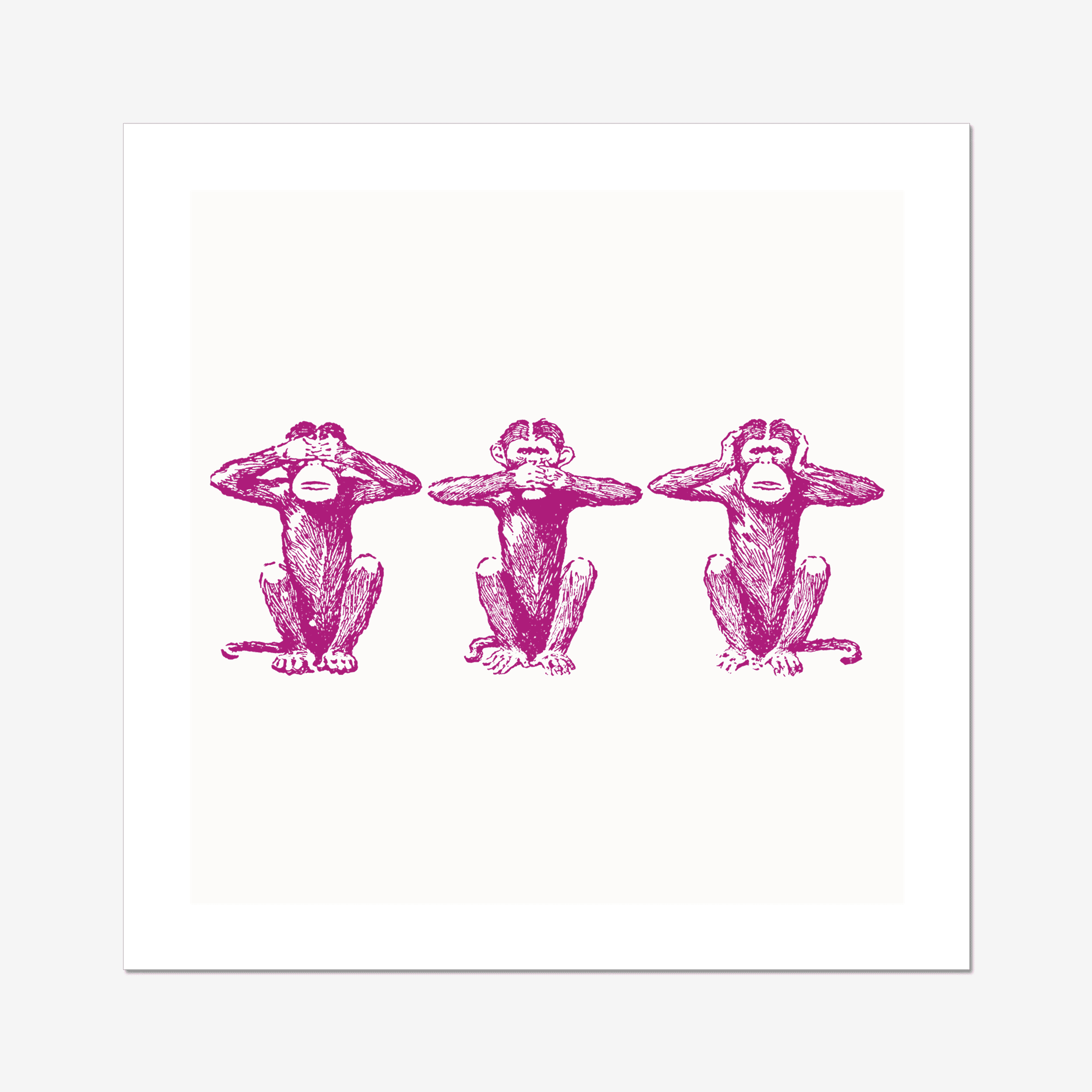 Three　print　quirky　wall　pink　Cuddles　square　wise　–　In　The　Kitchen　monkeys,　art